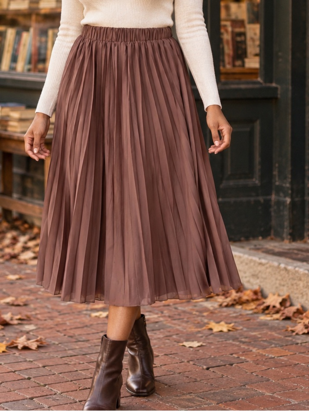 SHEIN Brown Pleated Midi Skirt